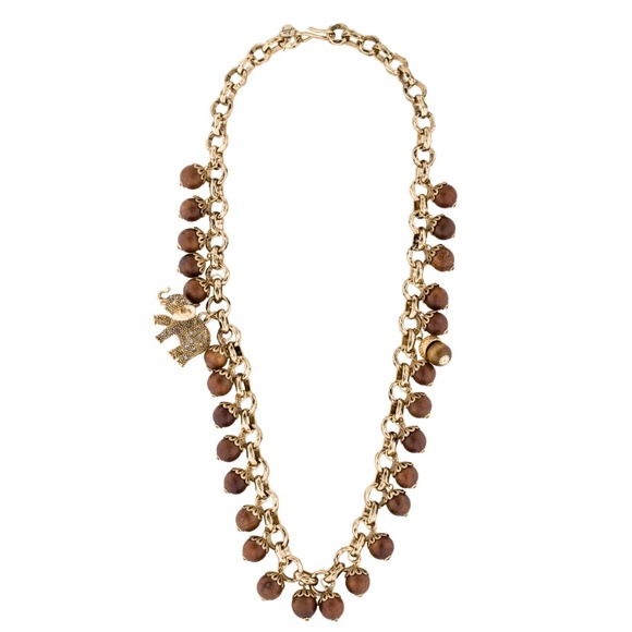 Milly Wood Bead Crystal Elephant Statement Chunky Gold Necklace - Picture 3 of 3